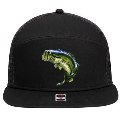 Wildlife - Large Mouth Bass Jumping 7 Panel Mesh Trucker Snapback Hat