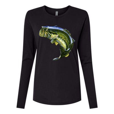 Wildlife - Large Mouth Bass Jumping Womens Cotton Relaxed Long Sleeve T-Shirt