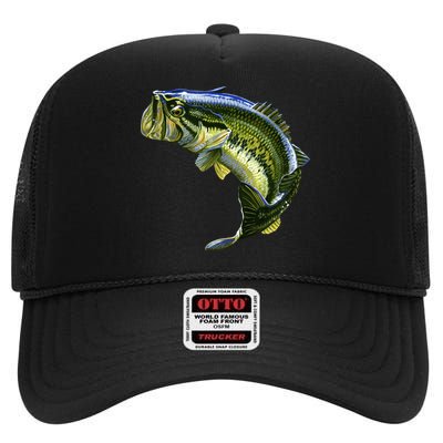 Wildlife - Large Mouth Bass Jumping High Crown Mesh Back Trucker Hat