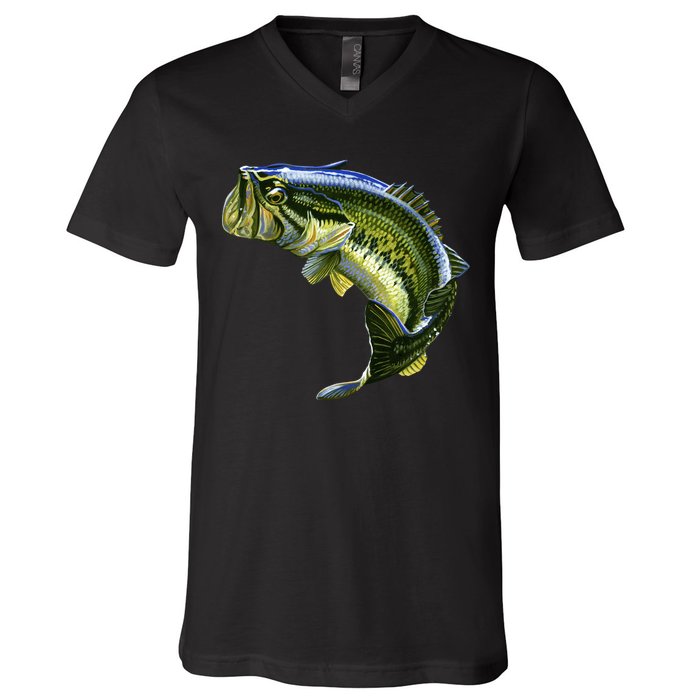 Wildlife - Large Mouth Bass Jumping V-Neck T-Shirt