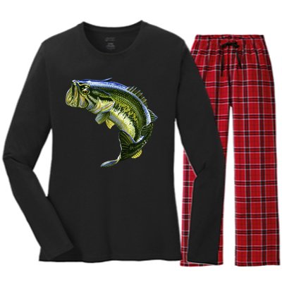 Wildlife - Large Mouth Bass Jumping Women's Long Sleeve Flannel Pajama Set 