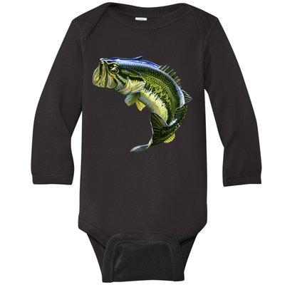 Wildlife - Large Mouth Bass Jumping Baby Long Sleeve Bodysuit