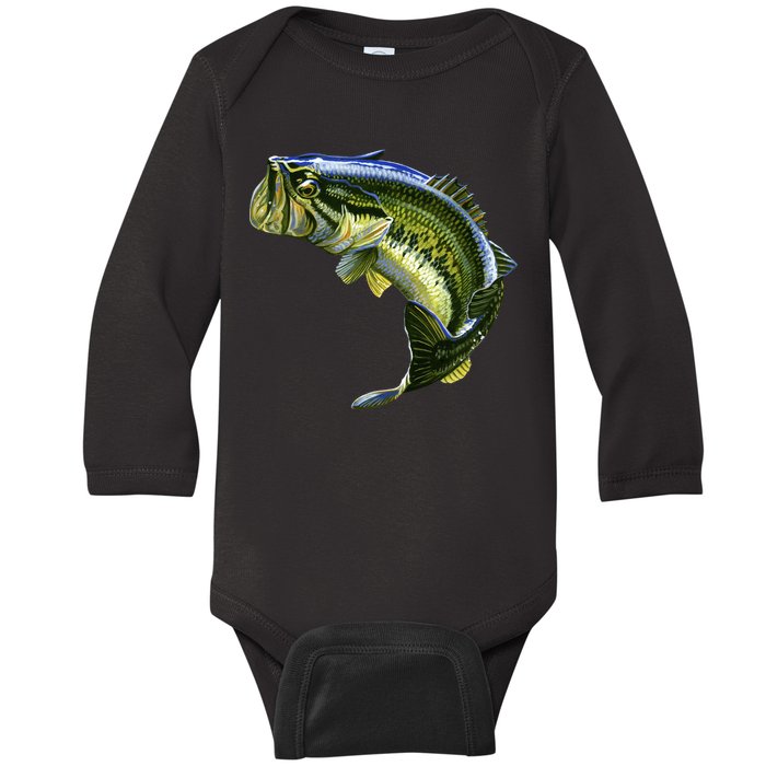 Wildlife - Large Mouth Bass Jumping Baby Long Sleeve Bodysuit