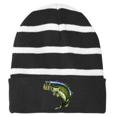 Wildlife - Large Mouth Bass Jumping Striped Beanie with Solid Band