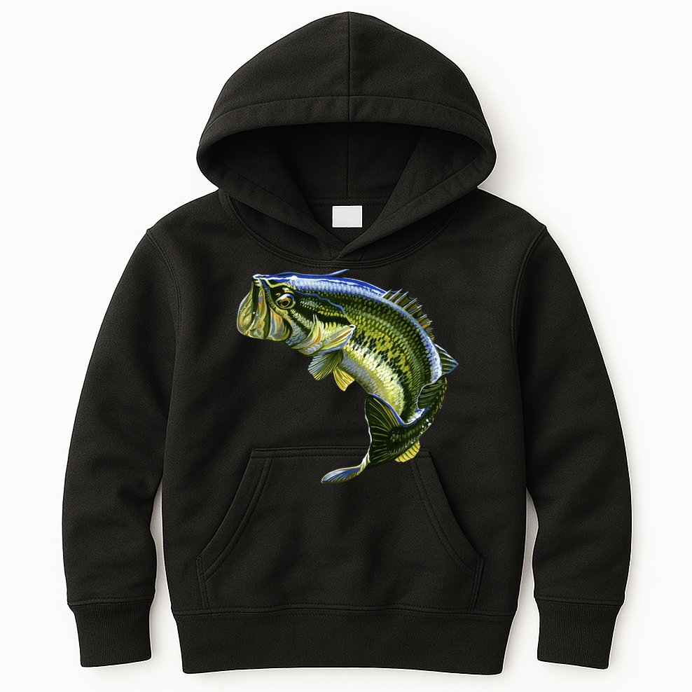 Wildlife - Large Mouth Bass Jumping Kids Hoodie