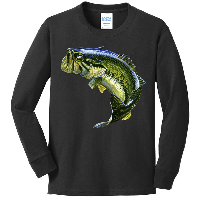 Wildlife - Large Mouth Bass Jumping Kids Long Sleeve Shirt