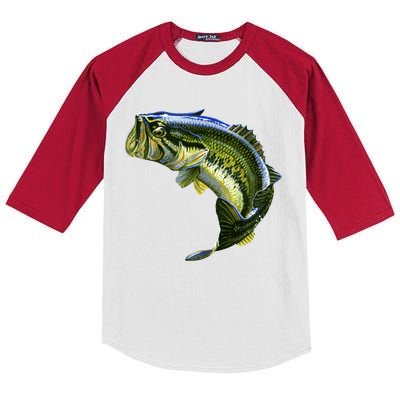 Wildlife - Large Mouth Bass Jumping Kids Colorblock Raglan Jersey