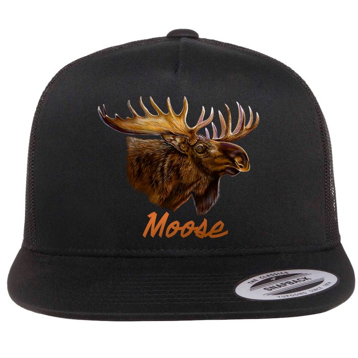 Wildlife - Moose Head Portrait Flat Bill Trucker Hat