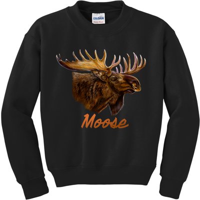 Wildlife - Moose Head Portrait Kids Sweatshirt