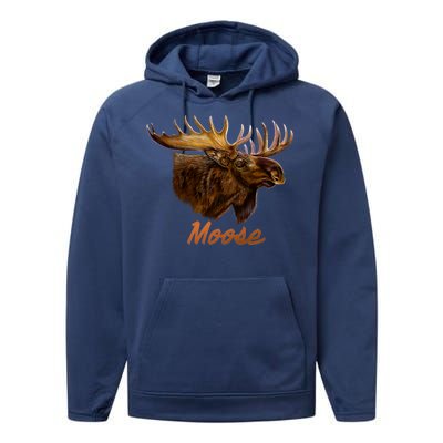 Wildlife - Moose Head Portrait Performance Fleece Hoodie