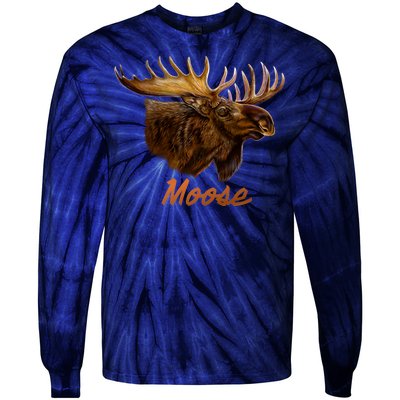 Wildlife - Moose Head Portrait Tie-Dye Long Sleeve Shirt