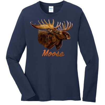 Wildlife - Moose Head Portrait Ladies Long Sleeve Shirt