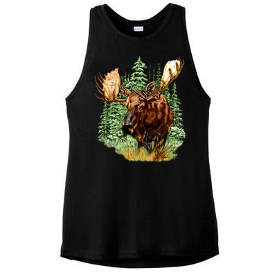 Wildlife - Moose Portrait Ladies PosiCharge Tri-Blend Wicking Tank