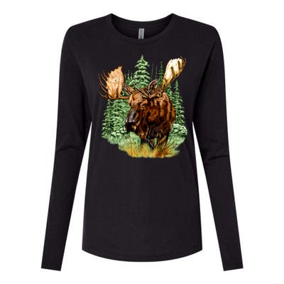 Wildlife - Moose Portrait Womens Cotton Relaxed Long Sleeve T-Shirt