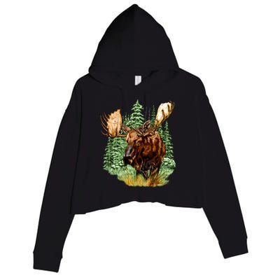 Wildlife - Moose Portrait Crop Fleece Hoodie