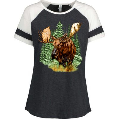 Wildlife - Moose Portrait Enza Ladies Jersey Colorblock Tee