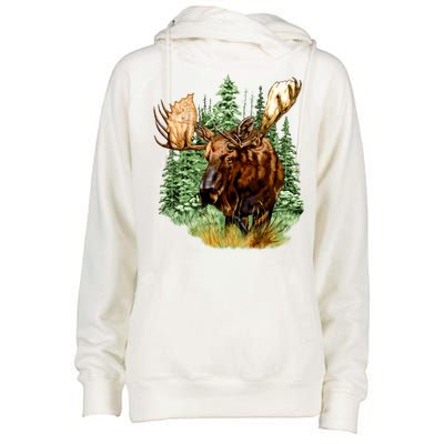 Wildlife - Moose Portrait Womens Funnel Neck Pullover Hood