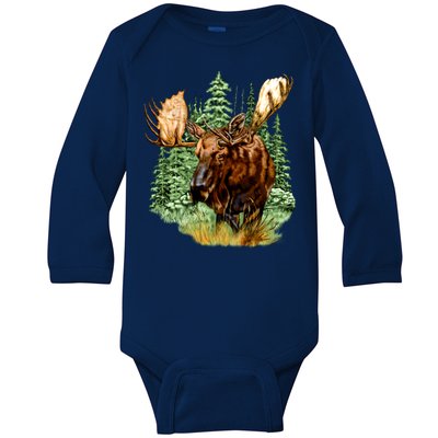 Wildlife - Moose Portrait Baby Long Sleeve Bodysuit