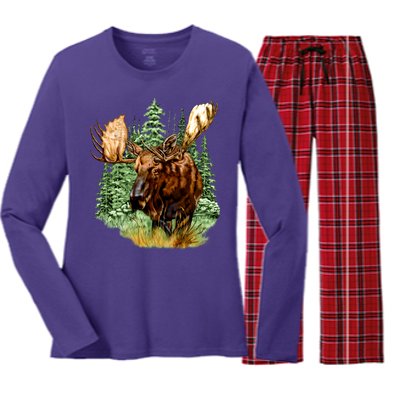 Wildlife - Moose Portrait Women's Long Sleeve Flannel Pajama Set 