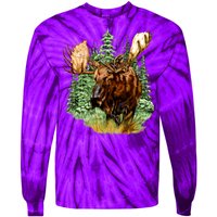 Wildlife - Moose Portrait Tie-Dye Long Sleeve Shirt