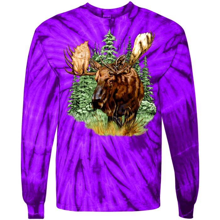 Wildlife - Moose Portrait Tie-Dye Long Sleeve Shirt