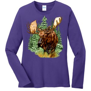 Wildlife - Moose Portrait Ladies Long Sleeve Shirt