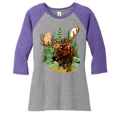 Wildlife - Moose Portrait Women's Tri-Blend 3/4-Sleeve Raglan Shirt