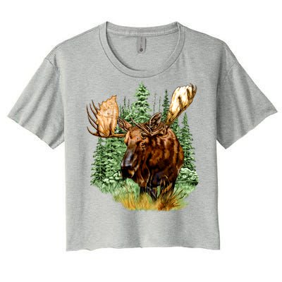 Wildlife - Moose Portrait Women's Crop Top Tee