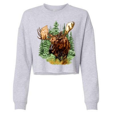 Wildlife - Moose Portrait Cropped Pullover Crew