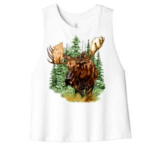 Wildlife - Moose Portrait Women's Racerback Cropped Tank