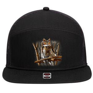 Wildlife - Owl Perched 7 Panel Mesh Trucker Snapback Hat