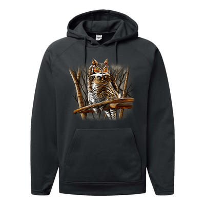 Wildlife - Owl Perched Performance Fleece Hoodie