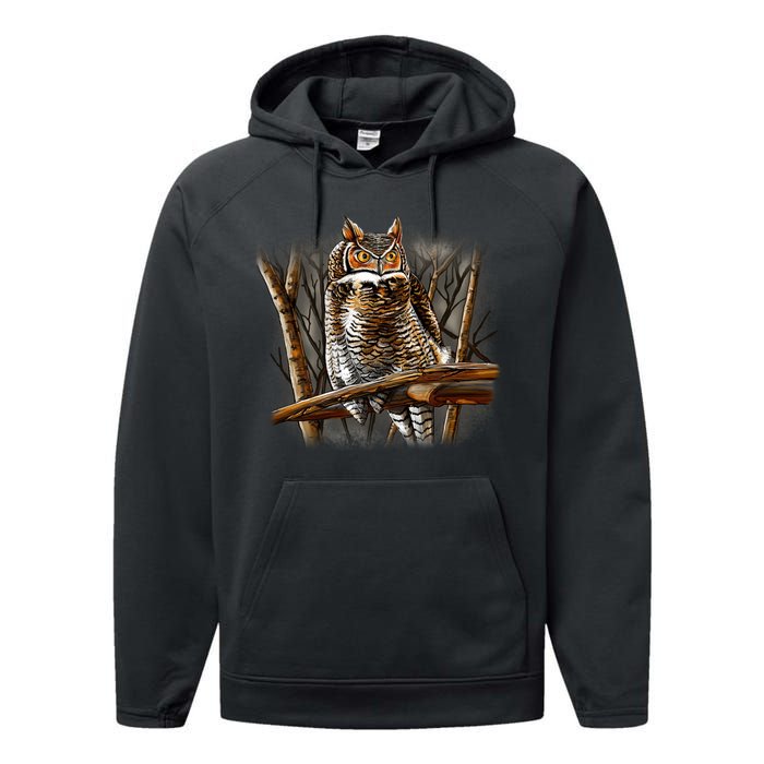 Wildlife - Owl Perched Performance Fleece Hoodie