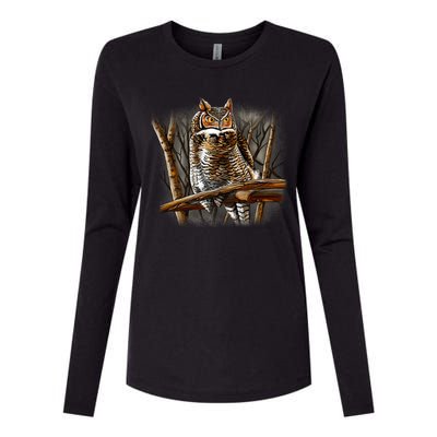 Wildlife - Owl Perched Womens Cotton Relaxed Long Sleeve T-Shirt