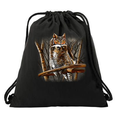 Wildlife - Owl Perched Drawstring Bag