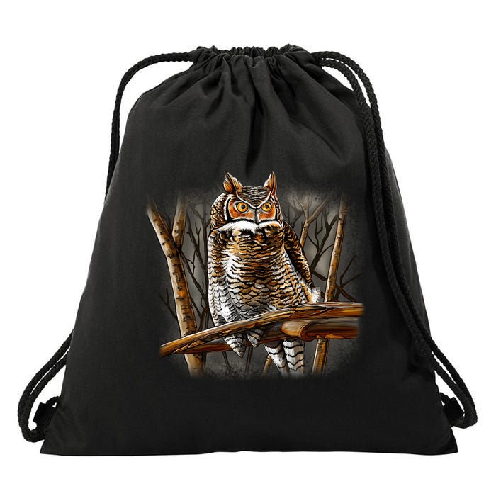 Wildlife - Owl Perched Drawstring Bag