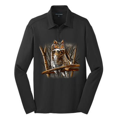 Wildlife - Owl Perched Silk Touch Performance Long Sleeve Polo