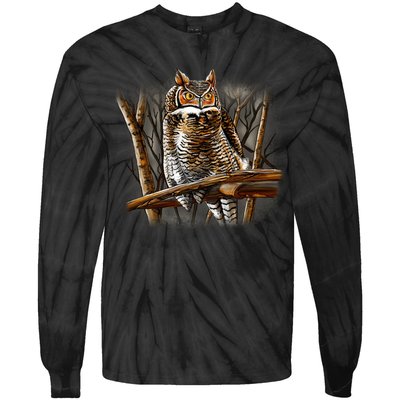 Wildlife - Owl Perched Tie-Dye Long Sleeve Shirt