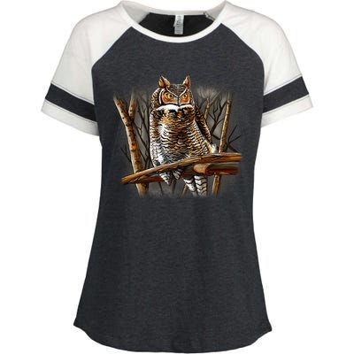 Wildlife - Owl Perched Enza Ladies Jersey Colorblock Tee