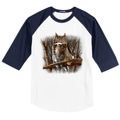 Wildlife - Owl Perched Baseball Sleeve Shirt