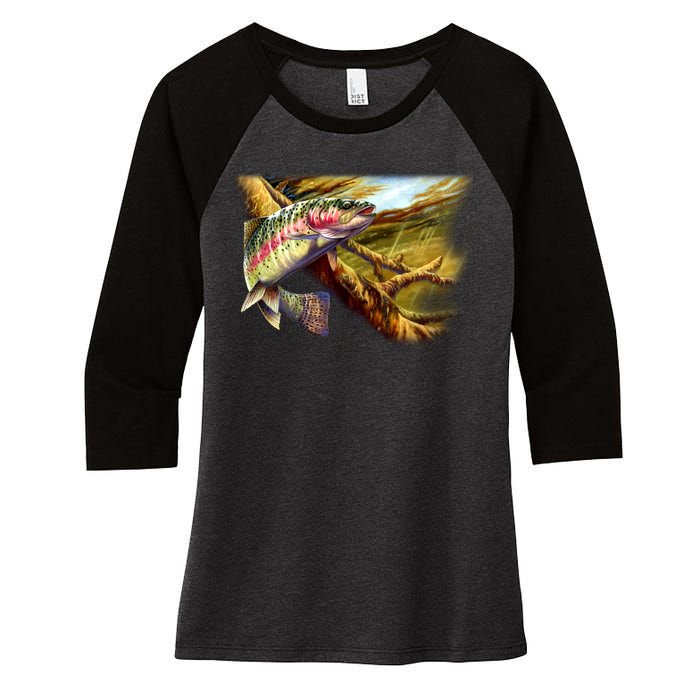 Wildlife - Rainbow Trout Women's Tri-Blend 3/4-Sleeve Raglan Shirt