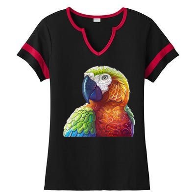 Wildlife - Scarlet Macaw Ara Parrot Ladies Halftime Notch Neck Tee