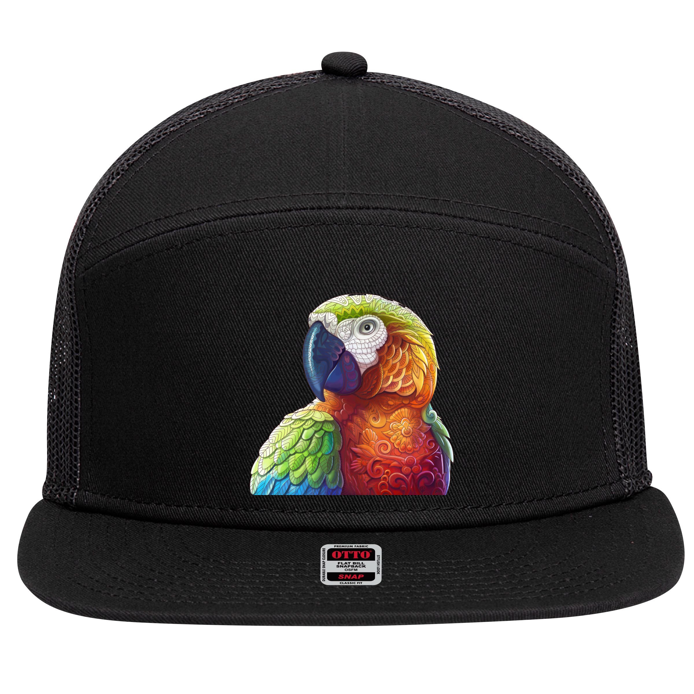 Wildlife - Scarlet Macaw Ara Parrot 7 Panel Mesh Trucker Snapback Hat
