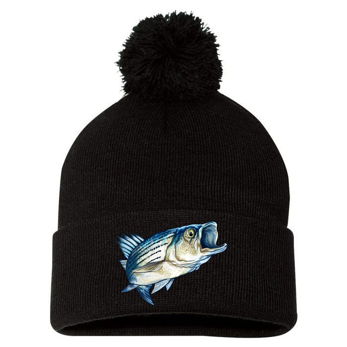 Wildlife - Striped Bass Pom Pom 12in Knit Beanie