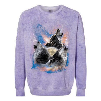 Wildlife - Three Space Wolves Colorblast Crewneck Sweatshirt