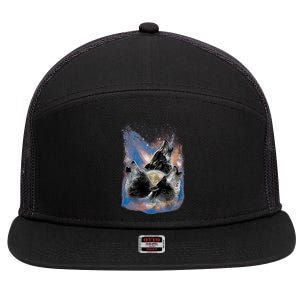 Wildlife - Three Space Wolves 7 Panel Mesh Trucker Snapback Hat