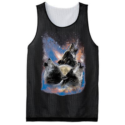 Wildlife - Three Space Wolves Mesh Reversible Basketball Jersey Tank