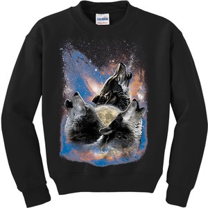 Wildlife - Three Space Wolves Kids Sweatshirt