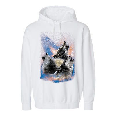 Wildlife - Three Space Wolves Garment-Dyed Fleece Hoodie