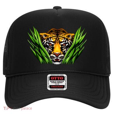 Wildlife - Tiger In Grass Portrait High Crown Mesh Back Trucker Hat